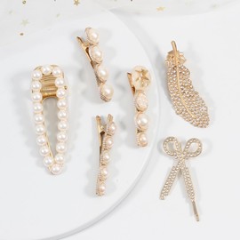 Mecool 6 Pcs Artificial Pearls Hair Claw Clips for Women | Barrette Hair Clips Headwear Hair Styling Accessories for Straight & Curly Hair Clips Women | Bridal Hair Accessories | Pearl Hair Clips