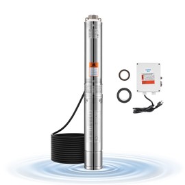 VEVOR Deep Well Submersible Pump, 1 HP Output Power, 115V, 31.7 GPM Flow 207 ft Head, with 32.81 ft Cord External Control Box, Stainless Steel Water Pump, for Industrial Irrigation and Home Use, IP68
