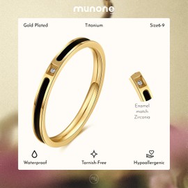 munone Black Enamel Cubic Zirconia 14k Gold Plated Titanium Elegant Minimalist Stackable Rings Non Tarnish Gold Plated Rings for Women
