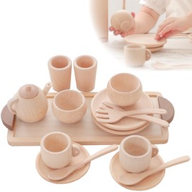 Wooden Toy Daiwa Mini Dinnerware Set (Brown), Wooden Toys, Tea Set, Tea Party, Wooden Tableware, Wooden Tableware Set, Play Kitchen Play Set