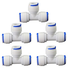 Water purifier adapter, 3/8 "FPT pipe hard plug quick connect tee, 3/8 inch T-shaped tee quick push plastic pipe joint, suitable for 5 reverse osmosis filtration RODI water purifier systems 5pcs