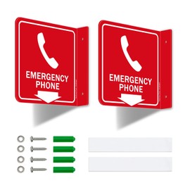 Faittoo Emergency Phone Sign, 2 Pack Emergency Phone with Down Arrow - 6 x 6 Inches Acrylic Plastic, 2 Pre-Drilled Holes, Includes Matching Screws, Use for Home Office/Business