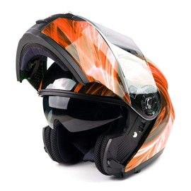 Typhoon TH158 Adult Modular Motorcycle Helmet DOT Dual Visor Full Face Flip-up - Orange Small