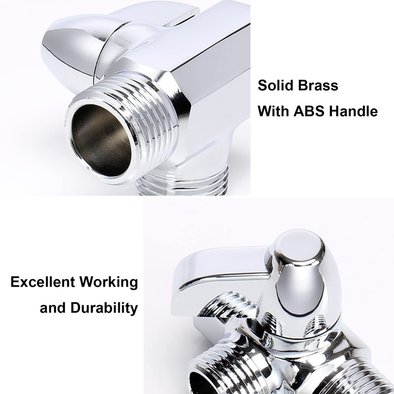 NearMoon Solid Brass G1/2" Shower Arm, 3-Way Diverter Valve for