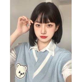 Eileen Bob Black Wig, Natural Fluffy, Women's Wig, Straight, Small Face Effect, Net Included