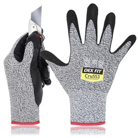 DEX FIT Level 5 Cut Resistant Gloves Cru553, 3D-Comfort Fit, Firm Grip, Thin & Lightweight, Touch-Screen Compatible, Durable, Breathable & Cool, Machine Washable; Grey L (9) 1 Pair