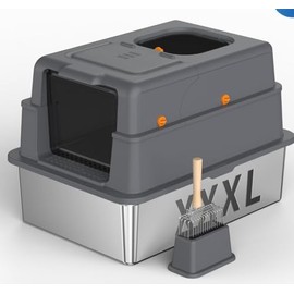 YIZFERN Stainless Steel Litter Box with Lid, XL Large Enclosed High-Sided Cat Litter Box for & Multiple Cats, Odor Control with Carbon Filters, Anti-Urine Leakage, Removable Lid & Scoop (Dark Gray)