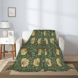 WWOOPLL William Morris Home Decor Throw Blanket, Green Art Nouveau Floral Warm Soft Cozy Flannel Bed Blankets for Bed, Couch, Sofa and Chair, Comfort for Kids, Teens, and Adults, 150x200cm