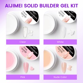 AIJIMEI Solid Builder Gel Kit With Manicure Tools for Nails 15ML 4IN1 Nail Extension Gel UV & LED Gel for Nails Long-Lasting Nail Extension Gel for Nails Manicure DIY at Home (SOLID-GEL-A7)