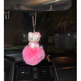 Fashion Car Ultra Bling Kitty Rearview Accessory Shiny Rhinestone Especially Bling Universal Diamond Extra Bright Ice (Pink Hot)