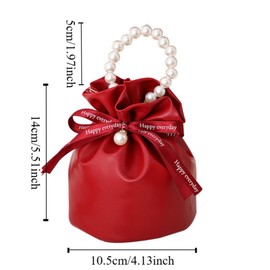 2PCS Wedding Candy Bag, Gift Pouches, Jewelry Bags for Wedding Favors, Pearls Handle Wrist Bag, PU Leather Gift Bags with Pearl, PU Drawstring Bag, Pearls Handle Festive Sugar Bag Bucket Bag,