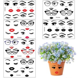SOFISO 6pcs Face Stickers for Crafts Eyes Eyebrows Lips Mouth Nose Decals Make a Face Stickers for Holiday Party Supplies DIY Crafts Flower Pots Decoration