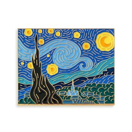 Pinsanity Van Gogh Starry Night Painting Enamel Lapel Pin,Multi,1.75 inch