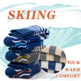 Qterdiz Ski Socks Kids Boys Winter Warm Snowboarding Socks for Boys Girls Thick Thermal Skating Socks 3 Pack Stripes 6-8 Years