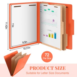 AmazingSpark 72 Pcs Classification Folders Letter Size Bulk 2 Dividers Pressboard File Folder with 3.5 Inch Expansion 2 Prongs Fastener Heavy Duty Office File Organizer for Teacher Medical (Orange)