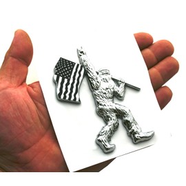 1x Sasquatch Car Badge Emblem Fishing USA Flag Decal Compatible with Ford Bronco Universal Car Truck SUV (White USA Flag-Chrome)
