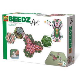 SES Creative 06021 Beedz Art - Hex Tiles Botanical Ironing Beads Set - 5000 Beads, 3 Hexagonal Pegboards, Nature-Inspired Art Project, for Children from 12 Years