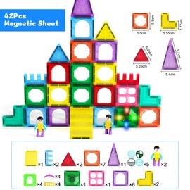 OSDUE 42 Pieces Magnetic Building Blocks Toy, Magnetic Toy Magnets Children, Montessori Toy Sharing, Christmas Birthday Gift from 3 4 5 6 7 8 Years Boys Girls (Colour)