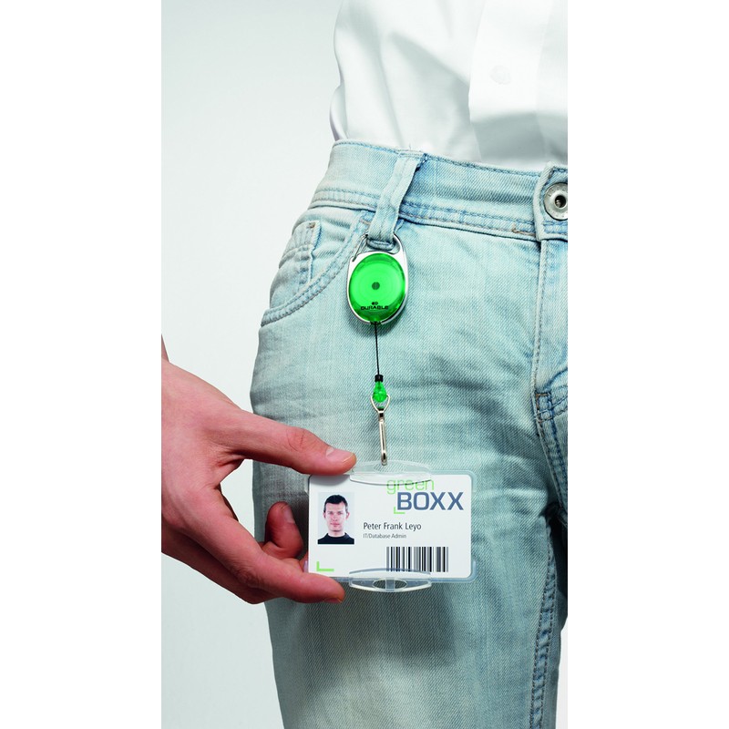 Durable yo-yo style badge holder with spring hook, Green