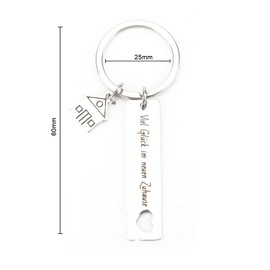 Elegant Stainless Steel Keyring in Rectangular Design with a Loving Housewarming Saying, the Welcome Gift for Women and Sisters for Birthday, Moving or as a Small Gift, silver