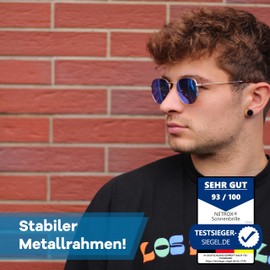 Netrox® Retro Style Square Sunglasses | UV400 Protection Lenses | Unisex Glasses Including Case | Vintage 70s Metal Frame with Mirrored Glass | Sunglasses for Men and Women, green-blue