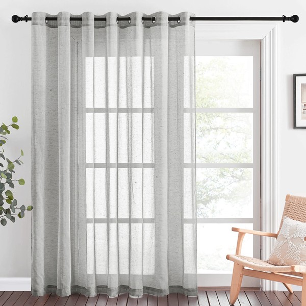 NICETOWN Patio Curtain for Sliding Door W100 x L84, Extra Wide Grommet Linen Curtain Privacy Semitransparent Light Filtering Flax Sheer Window Treatment for Living Room, Grey, 1 Piece