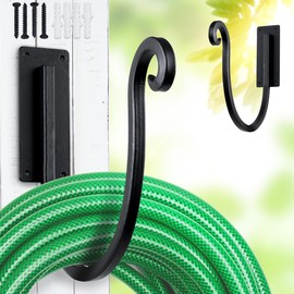 JUNSHUO Hose Holders Wall Mount （Metal/8-Inch） Heavy-Duty Garden Hose Hangers Outdoor, Hand-Forged Hose Racks Mount, 2PCs