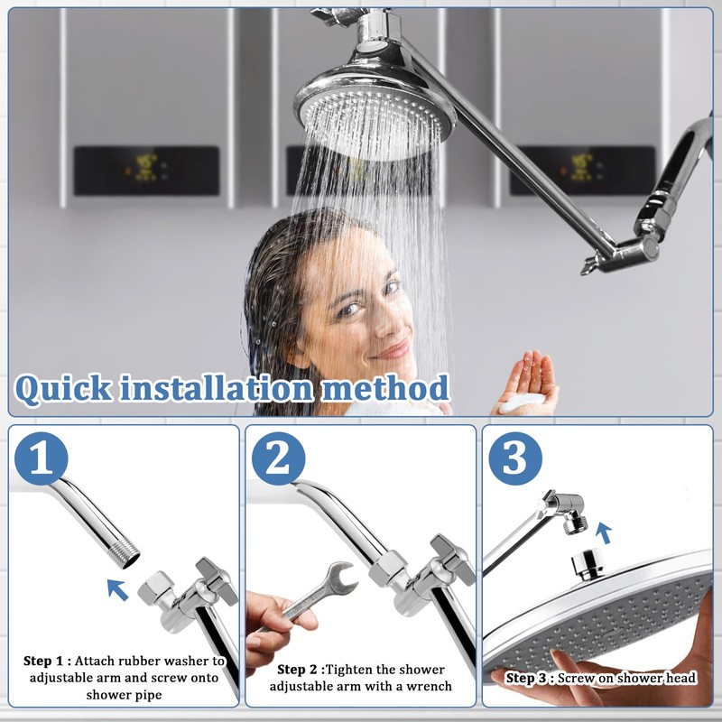Rain Shower Head Extension 12 Inch Adjustable Rain Shower Head