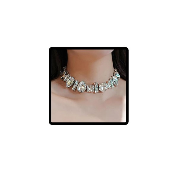 Cubahop Rhinestone Choker Pendant Necklace Silver Crystal Necklace Jewelry for