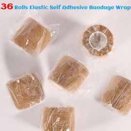 36 Rolls Elastic Self Adhesive Bandage Wrap 2 Inch, Breathable Non Woven Cohesive Bandage, Vet Wrap for Dogs, Ankle Sprains Swelling Medical First Aid Tape, Sports Athletic Tape (Brown)