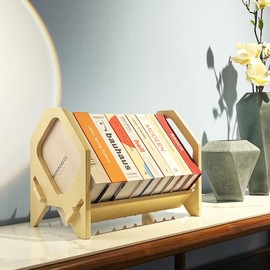 Desktop Bookshelf, Stackable Book Organizer with Handle, Storage Rack for CD/Magazine/File Folder, Portable Small Bookshelf for Study, Living Room, Kid's Room, No Nails, Small Size