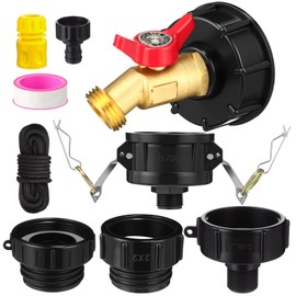 Duraaamo IBC Tote Adapter for 275-330 Gallon Water Tank – Hose Faucet Valve with 4 Adapters, 2" Camlock Fittings, Garden Hose Quick Connector(Red Double Valve,1/2'' Male Npt to 3/4'' Ght)