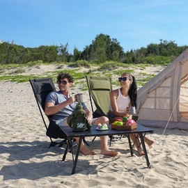 MOON LENCE Portable Camping Chairs for Adults, Adjustable Oversize Beach Chair Lawn Chair with High Back - Large Capacity, Heavy Duty (Khaki)