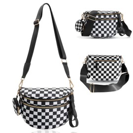 Pallocoo Checkered Crossbody Bag for Women - Nylon Sling Bags with Shoulder Strap, Wallets Purse Handbags (Blackwhite)