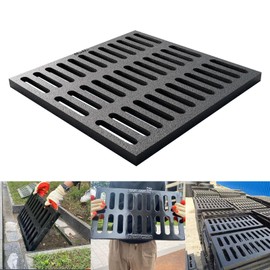 Cast Iron Drain Grate, 16 * 16in Heavy Duty Outdoor Drain Cover, B125 Class Channel Grate, Metal Sewer Grate, Black Square Drainage Grate for Concrete Floor, Yard, Driveway & Garage.