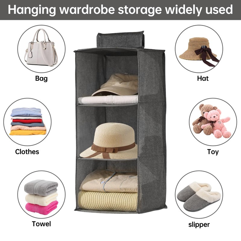 FALSKT Wardrobe Hanging Storage with Removable Drawer 3 Shelves Hanging