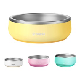 Pawaii Small Dog Bowls, 12 oz. Food Water Bowl Designed for Puppies and Cats with Non-Slip Rubber Base, Upgraded Metal Insulated, Double Stainless Steel Bowls, Cheese Yellow