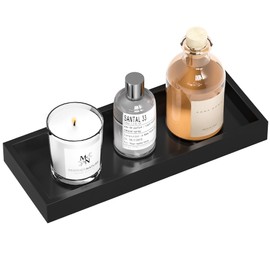 ZHWS Bathroom Tray Countertop for Toiletries, Black Vanity Tray for Makeup Perfume Decor Candle, Bamboo Kitchen Tray for Soap Dispenser Salt Pepper Brush Holder 11.3” L x 4.4” W x 1.1” H