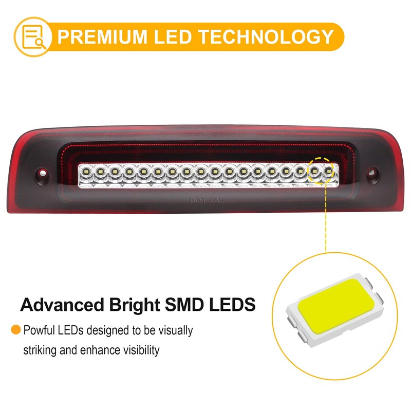 Third 3rd Brake Light Compatible With 2009-2018 RAM 1500, 2010-2026