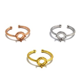 [mikainc] RG60 Elegant 0.2 - 0.24 inches (5.7 - 6.2 mm) Hollow Frame Cabochon Pedestal Circle Center Round Ring Frame Natural Stone Ring Frame Stone Frame Claw Clasp One Size Fits Most Metal