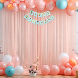 PARTISKY 20ft X 10ft Peach Tulle Backdrop Curtain for Parites, Sheer Backdrop Curtains Fabric Drapes for Wedding Ceremony Arch Party Stage Decorations