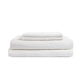 DAPU Pure Stone Washed Linen Sheets Set 100% French Natural Linen European Flax (Queen, White, Flat, Fitted and 2 Pillowcases)