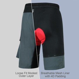 Souke Sports MTB Men's Short 4D Padded Cycling Shorts with Liner Fit, gray