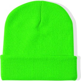 Rosoz Beanie Hats for Men, Slouchy Beanies for Men Knitted Caps for Women Soft Warm Unisex Cuffed Beanie Neon Green