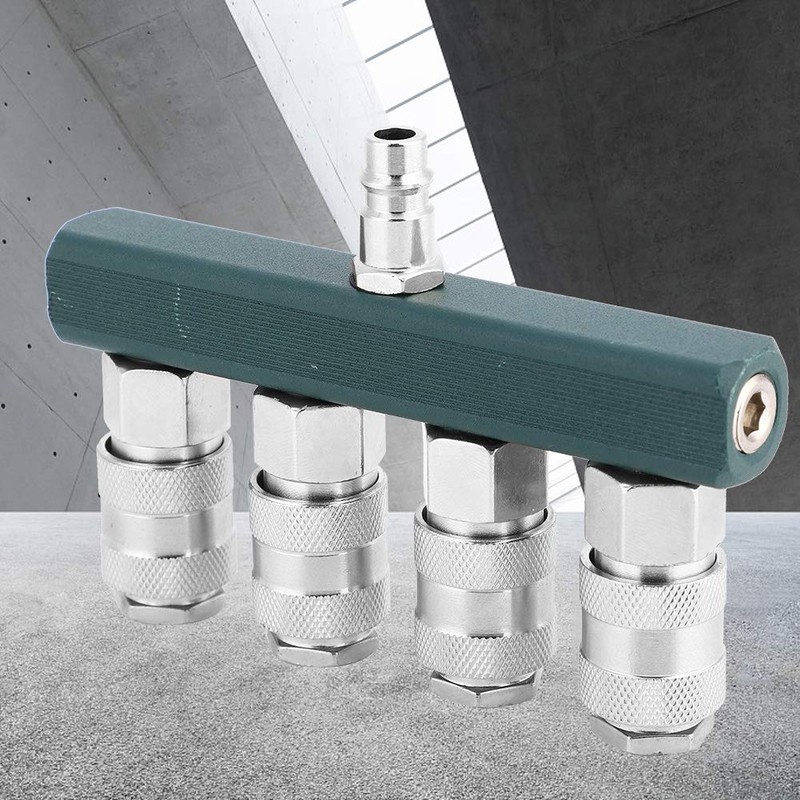 4 Way Air Hose Splitter, Brass Galvanised Pneumatic Connection Adapter,