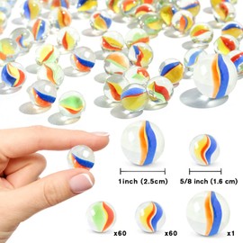 POPLAY 61PCS Marbles Games for Kids，Glass Marbles with Gift Box for Marbles Run Games Colored Marbles for Vase 2-4 Player Games