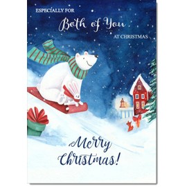 doodlecards To Both of You Christmas Card Bear on Sled Medium Size Christmas Card for To Both of You with Plain Envelope