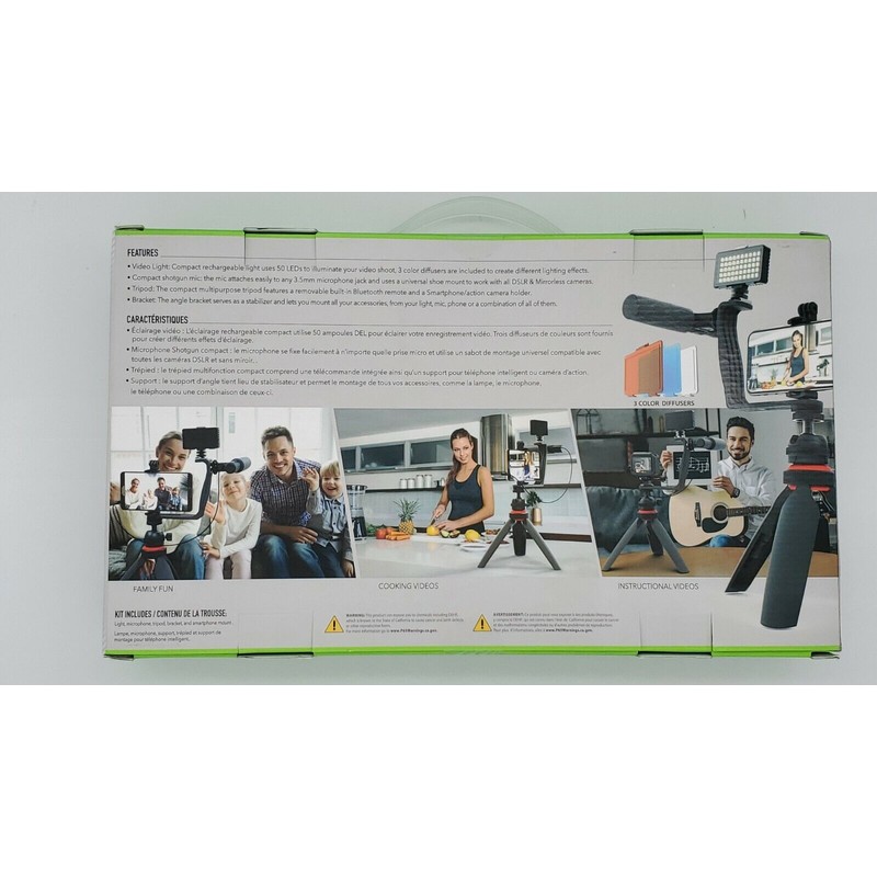 DIGIPOWER Super Star Essential Vlogging Kit, with LED Light, Microphone,