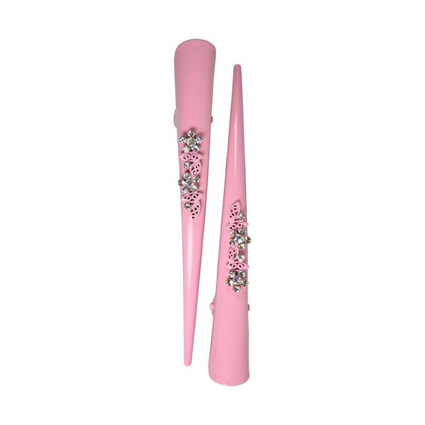 Set of 2 Concord Pinch Clip Pastel Salon Clips with 2 Flowers - Light Pink
