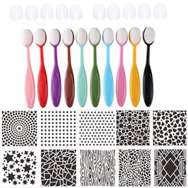 10Pcs Ink Blending Brushes Set Tool Blender Crafter Paper Crafting Background Ink Blending Brushes with 10Pcs DIY Card Making Plastic Stencils Set forCard Making for Painting,Drawing(Brush Head0.8'')